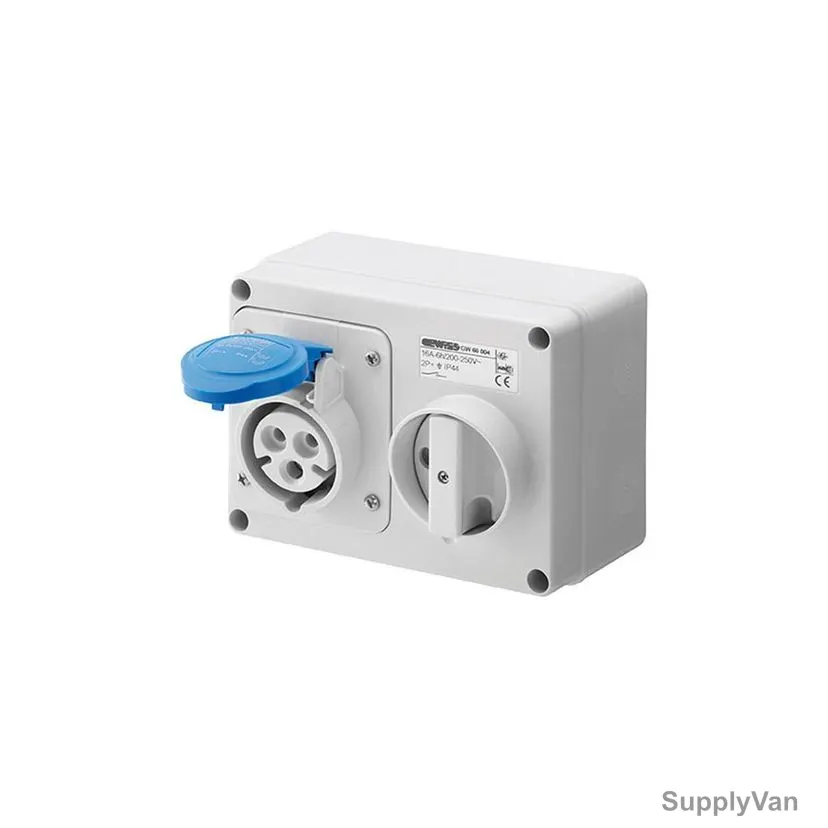 Gewiss Horizontal Socket Outlet, GW66004, IP44, 16A, 2P+E, White-Blue