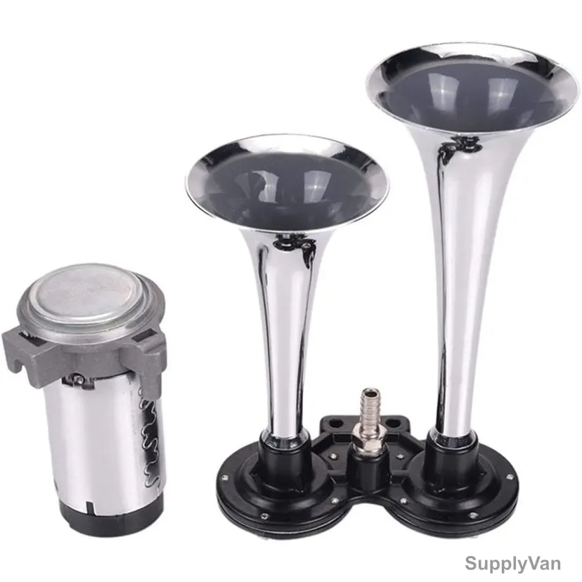 Dual Trumphet Air Horn With Compressor Pump, 12V, 170-210MM Length, Silver, 3 Pcs/Set — image 1
