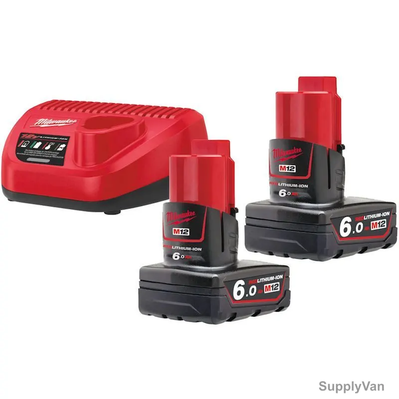 Milwaukee Cordless Tool Battery and Charger Kits, M12NRG-602, Lithium-ion, 12V, 6.0Ah