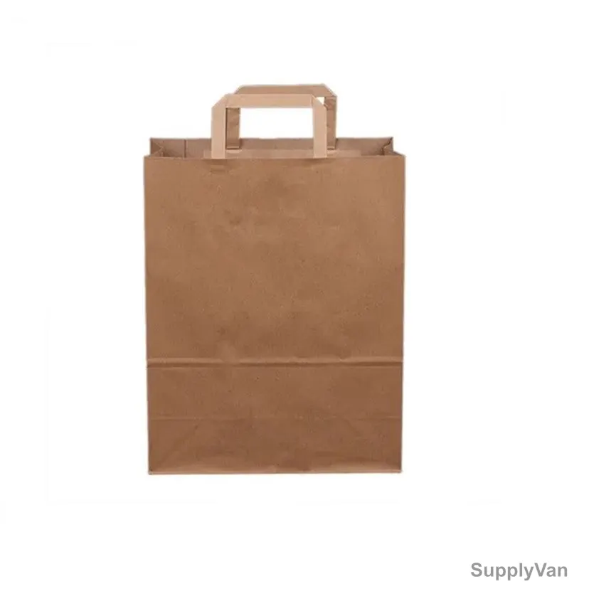 BYFT Disposable Paper Bag With Handle, 100 GSM, L, Brown, 25 Pcs/Pack — image 1