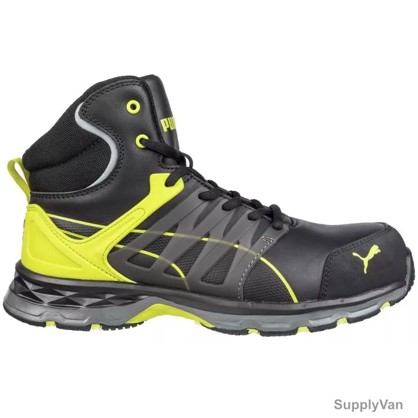 Puma Velocity 2.0 Mid Ankle Safety Shoes, 633880, S3-ESD-HRO-SRC, Size41, Yellow/Black