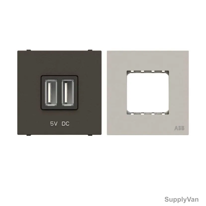 ABB Modular USB Charging Socket With Half/Double Rocker Frame, AMD85144-AN-plus-AMD5144-DU, Millenium, 2 Module, 2 Gang, 1.5A, 2 Pcs/Set — image 1
