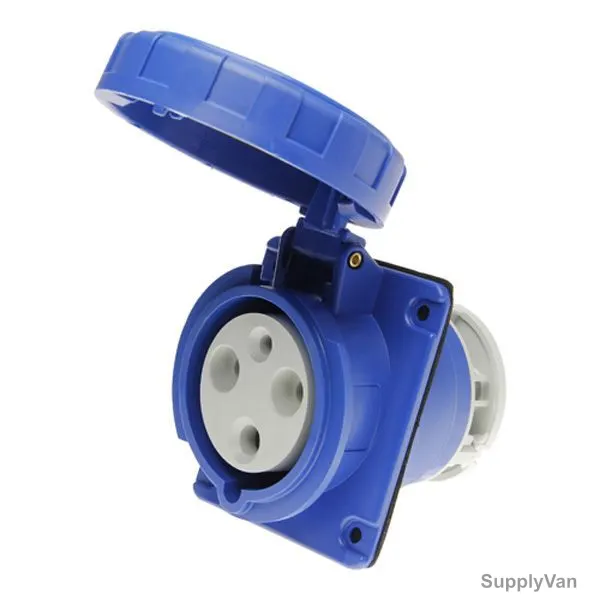Gewiss 10 Deg Flush Mount Socket Outlet, GW63249H, IP66, 63A, 2P+E, White-Blue