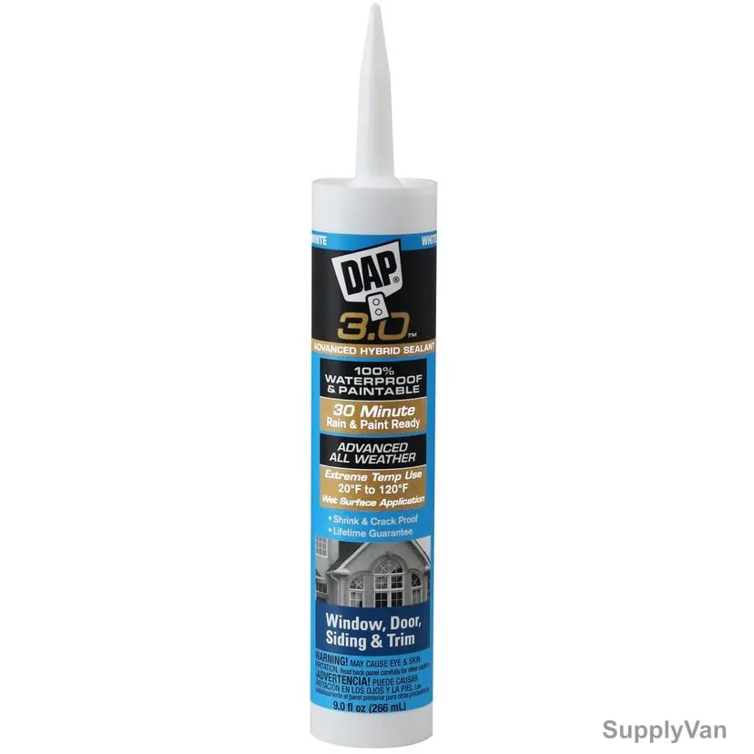Dap 3.0 Window, Door, Siding & Trim Silicone Sealant, 18360, White, 9 Oz, 12 Pcs/Pack