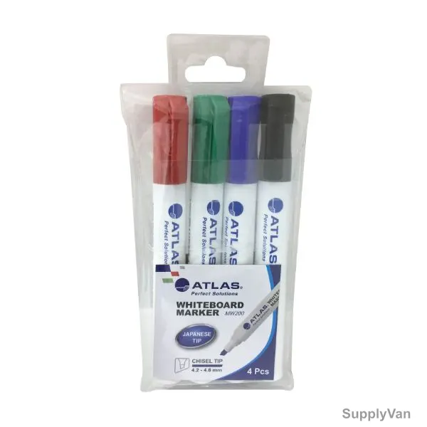 Atlas White Board Marker, AS-MW200-04C, 4.2-4.6MM Tip Size, Assorted Colors, 4 Pcs/Set