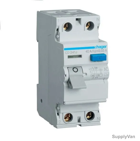 Hager Residual Current Circuit Breaker, CE241J, 2P, 100mA, 40A