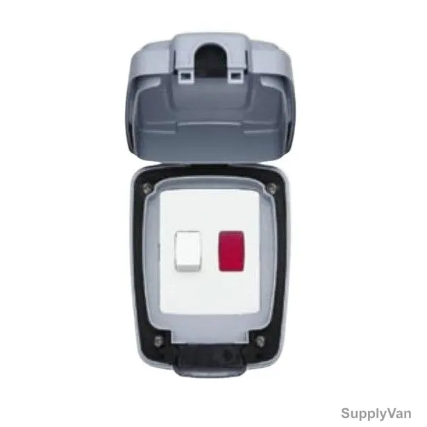 Mk Waterproof DP Switch For Water Heater, MS86423GRY, Masterseal Plus, Polycarbonate, IP66, 1 Gang, 20A, Grey