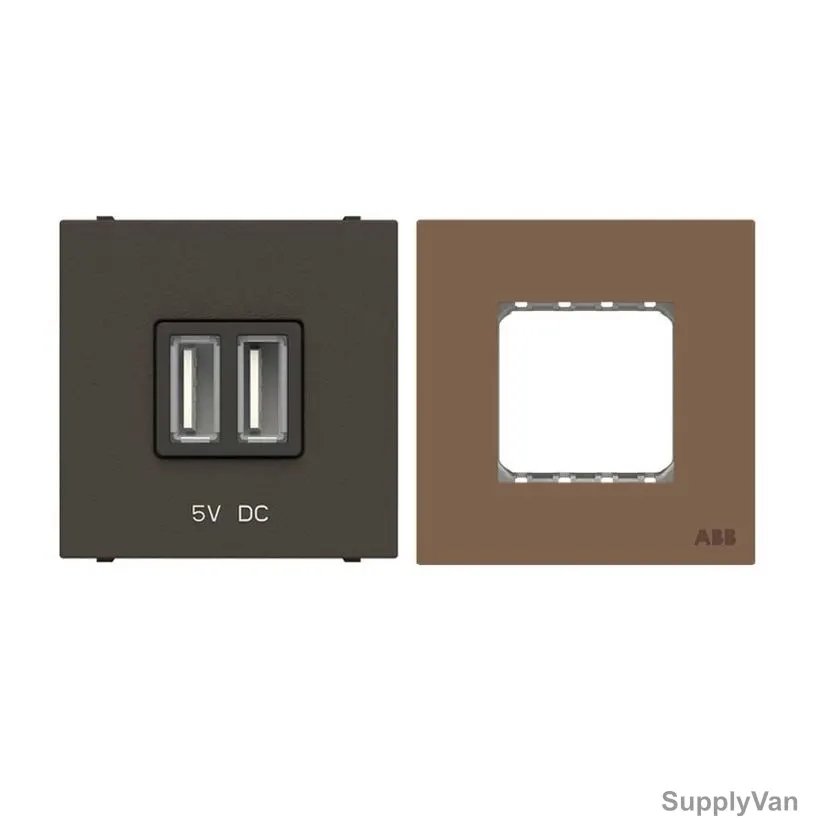 ABB Modular USB Charging Socket With Half/Double Rocker Frame, AMD85144-AN-plus-AMD5144-MO, Millenium, 2 Module, 2 Gang, 1.5A, 2 Pcs/Set — image 1