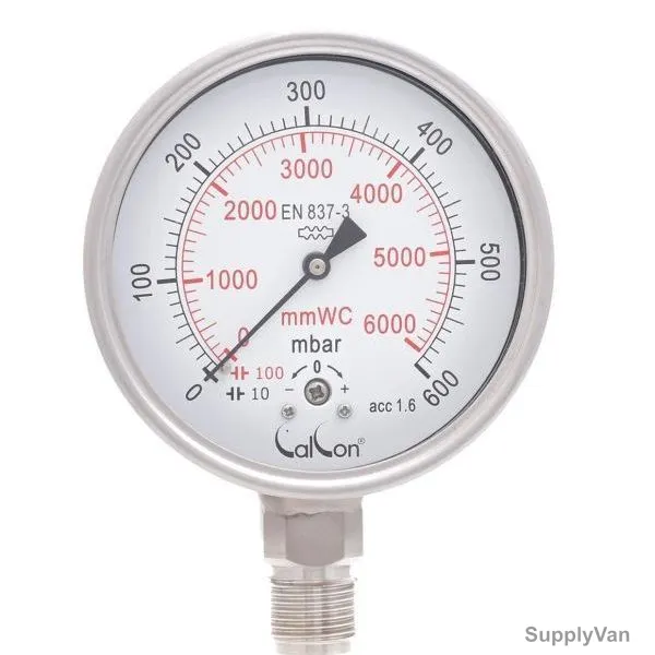 Calcon Capsule Pressure Gauge, CC918A, 100MM, 1/2 Inch, BSP, 0-600 Mbar