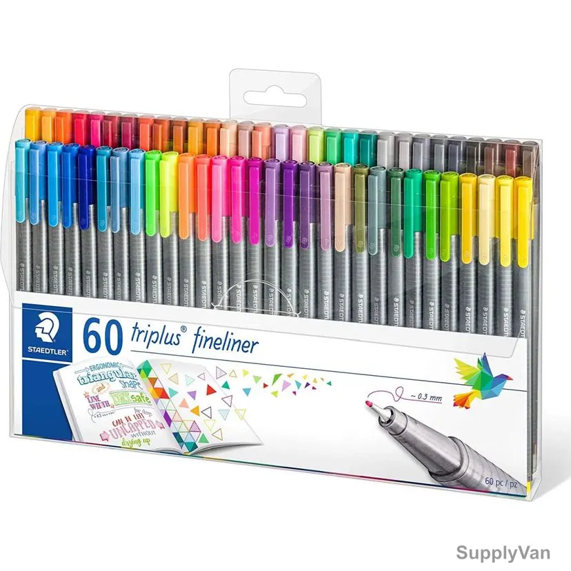 Staedtler Fineliner Pen Set, ST-334-TB60, Triplus, 0.3MM Tip, Assorted Colors, 60 Pcs/Set