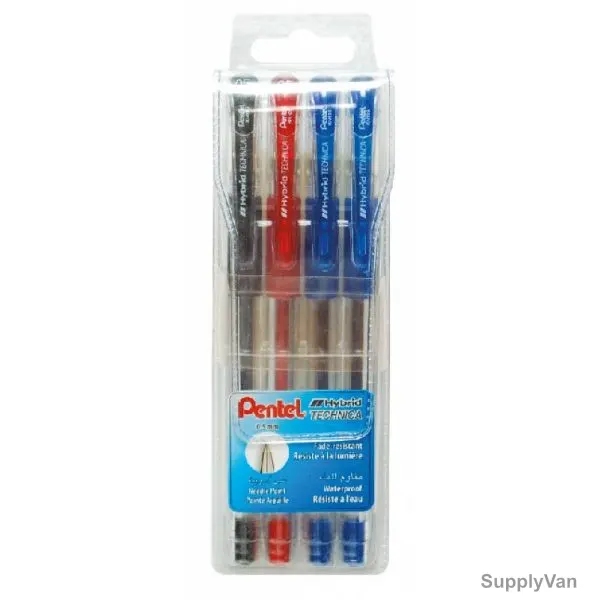 Pentel Hybrid Technica Gel Roller Pen Set, PE-KN105-04, 0.5MM Tip, Assorted Colors, 4 Pcs/Set