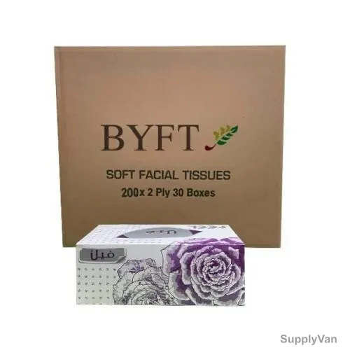 BYFT Soft Facial Tissue Box, 2 Ply, 200 Sheets, White, 30 Box/Carton