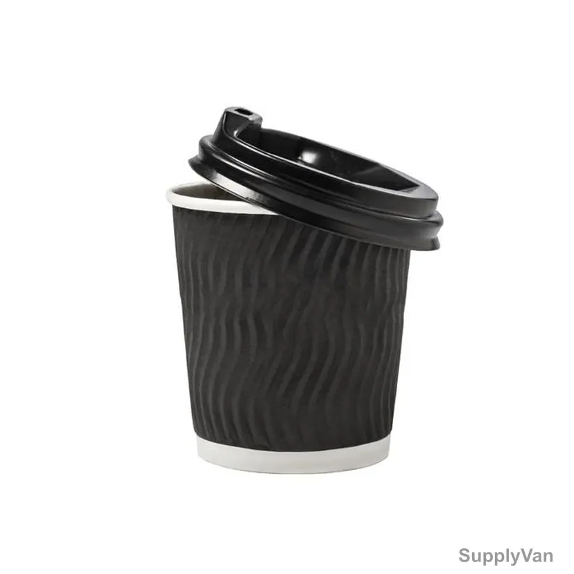 BYFT Disposable Ripple Wall Cup With Lid, Paper, 530 GSM, 8 Oz, Black, 25 Pcs/Pack — image 1