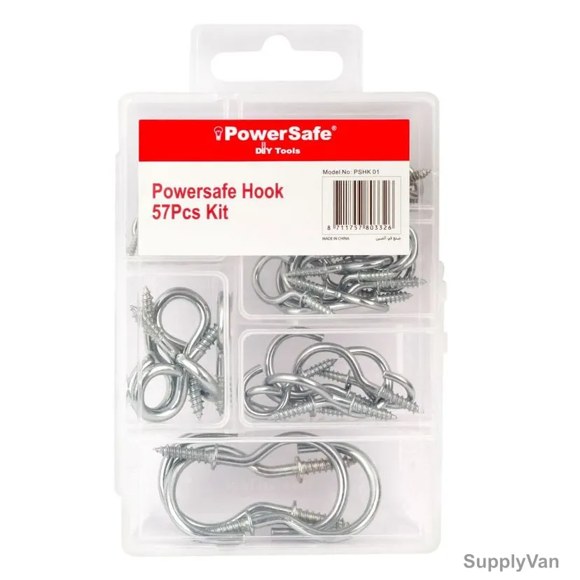 Powersafe Closed and Open Screw Hook Set, PSHK-01, Iron, 15CM, 57 Pcs/Set — image 1
