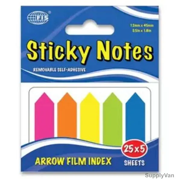 Fis Arrow Film Index Sticky Note, FSPOFIP6, 25 Sheets, 12MM Width x 45MM Length, 5 Pcs/Pack