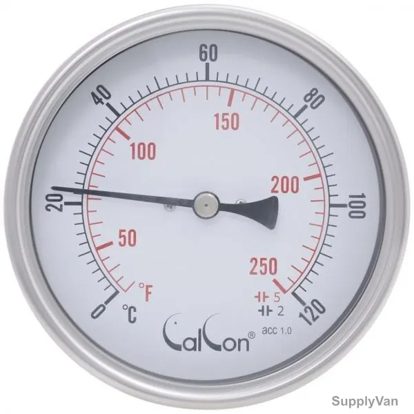 Calcon Bi-Metal Temperature Gauge, CCTB18D, 100x100MM, 1/2 Inch, NPT, 0-120 Deg. C