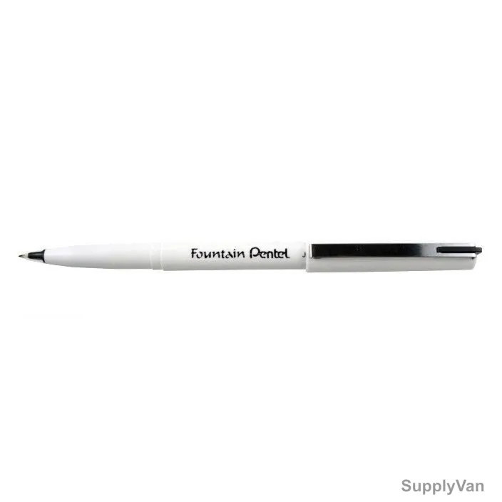 Pentel Stylo White Barrel Fountain Pen, PE-JM20W-A, 0.5MM Tip, Black, 12 Pcs/Pack