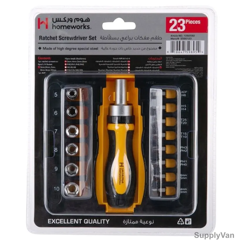 Homeworks Ratchet Screwdriver Set, 1292582, 23 Pcs/Set
