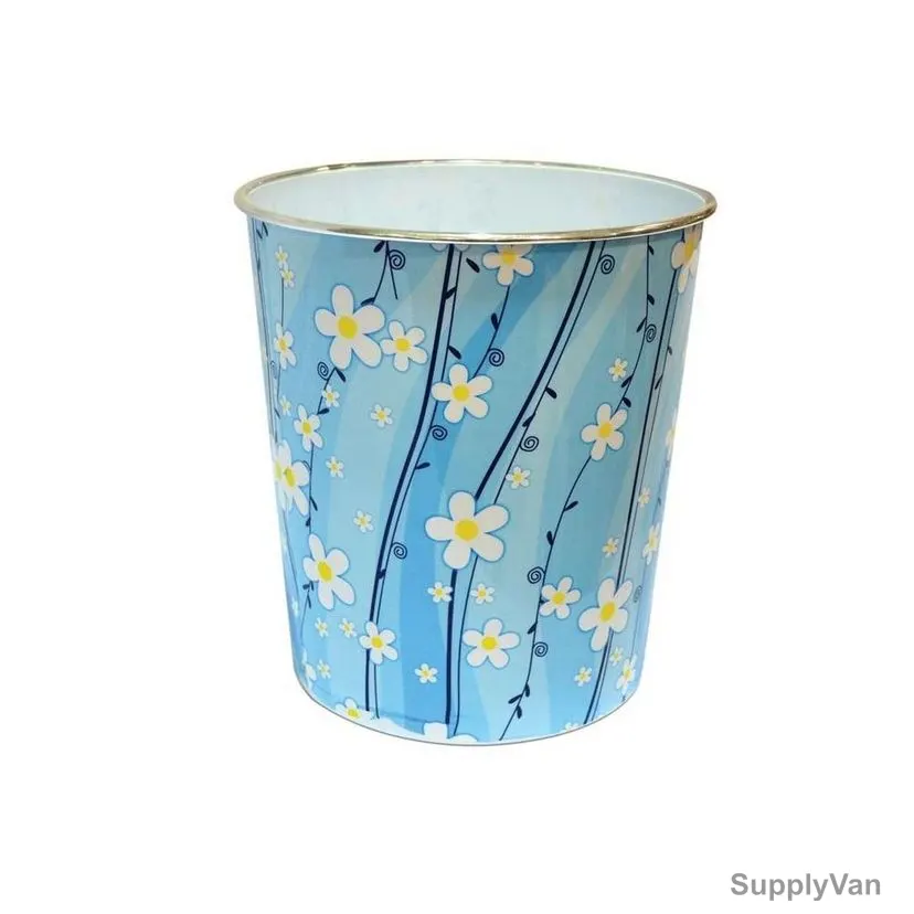 Akc Round Garbage Bin, GB06, Plastic, Floral Print, 10 Ltrs, Blue/Yellow
