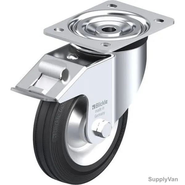 Blickle Swivel Caster Wheel With Brake, L-V-162R-FI, Rubber, 40MM Width x 160MM Dia, 135 Kg Load Capacity — image 1