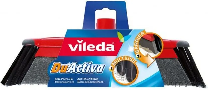 Vileda Indoor Floor Broom W/ Stick, VLFC112079A, DuActive, Red and Black
