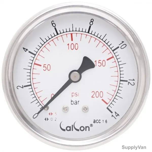 Calcon Pressure Gauge, CC10D, 63MM, 1/4 Inch, NPT, 0-14 Bar