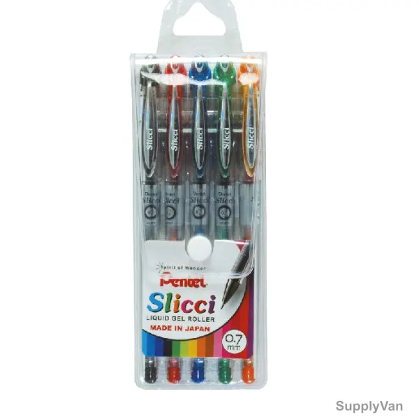 Pentel Slicci Gel Roller Pen Set, PE-BG207-06E, 0.7MM Tip, Assorted Colors, 72 Pcs/Set