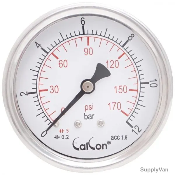 Calcon Pressure Gauge, CC10D, 63MM, 1/4 Inch, NPT, 0-12 Bar