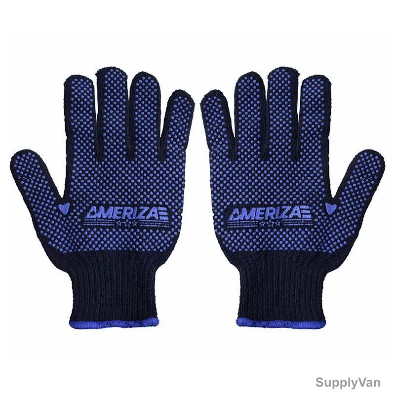 Ameriza Double Side Dotted Knitted Gloves, KNDDA II, Cotton/PVC, Free Size, 860GM, Navy Blue, 12 Pairs/Pack