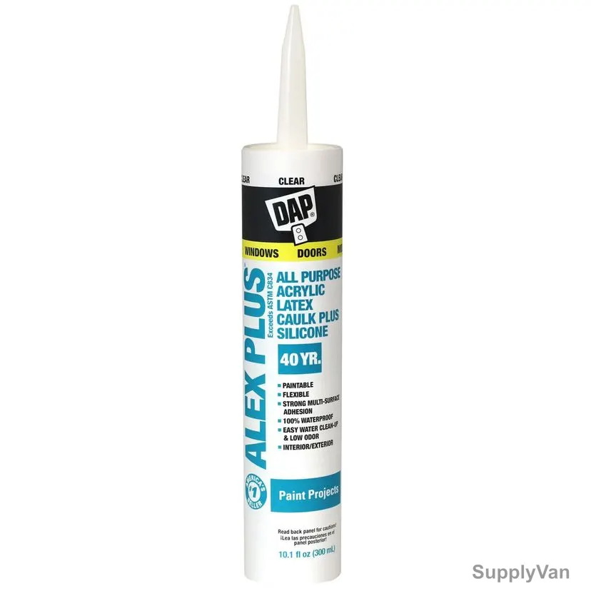 Dap Alex Plus All Purpose Acrylic Latex Caulk Plus Silicone, 18072, Clear, 10.1 Oz, 30 Pcs/Pack