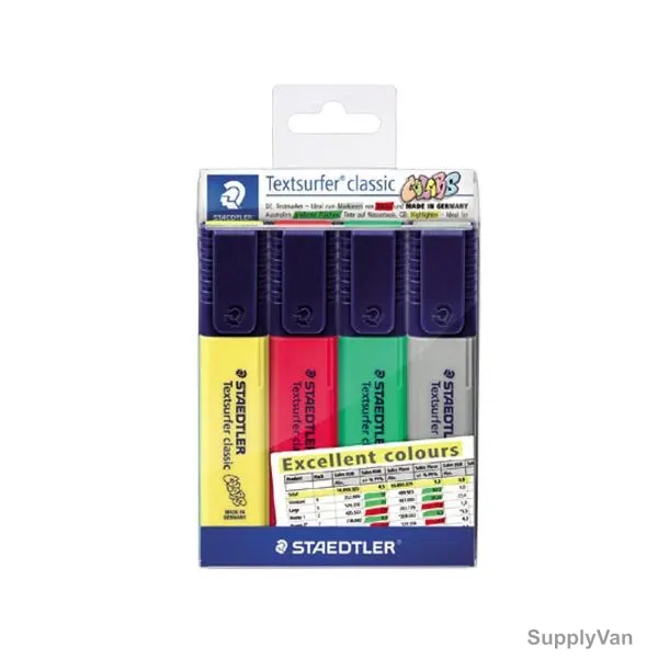 Staedtler Textsurfer Classic Excellent Highlighter, ST-364-CWP4X, 1.0-5.0MM Tip Size, Assorted Colors, 4 Pcs/Set