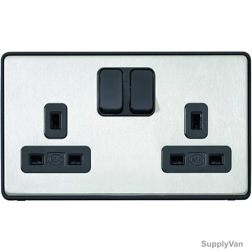 MK DP Dual Earth Switched Socket, K24347BSSB, 2 Gang, 13A, Brushed Stainless Steel — image 1