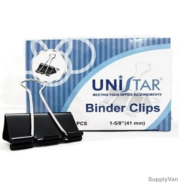 Unistar Binder Clip, 41MM, Black, 12 Pcs/Pack