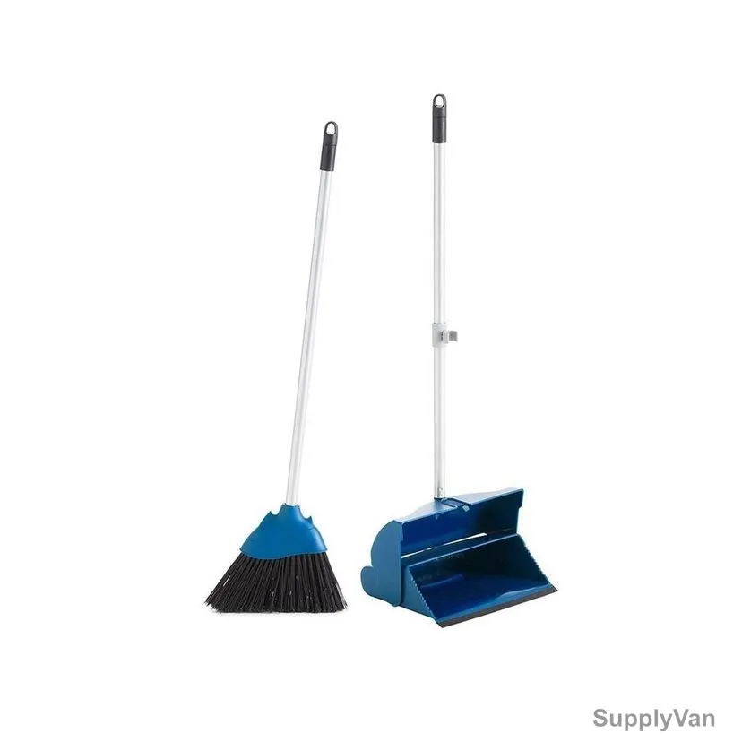 Akc Foldable Long Handle Dustpan and Broom Set, DP28B, Plastic, Blue