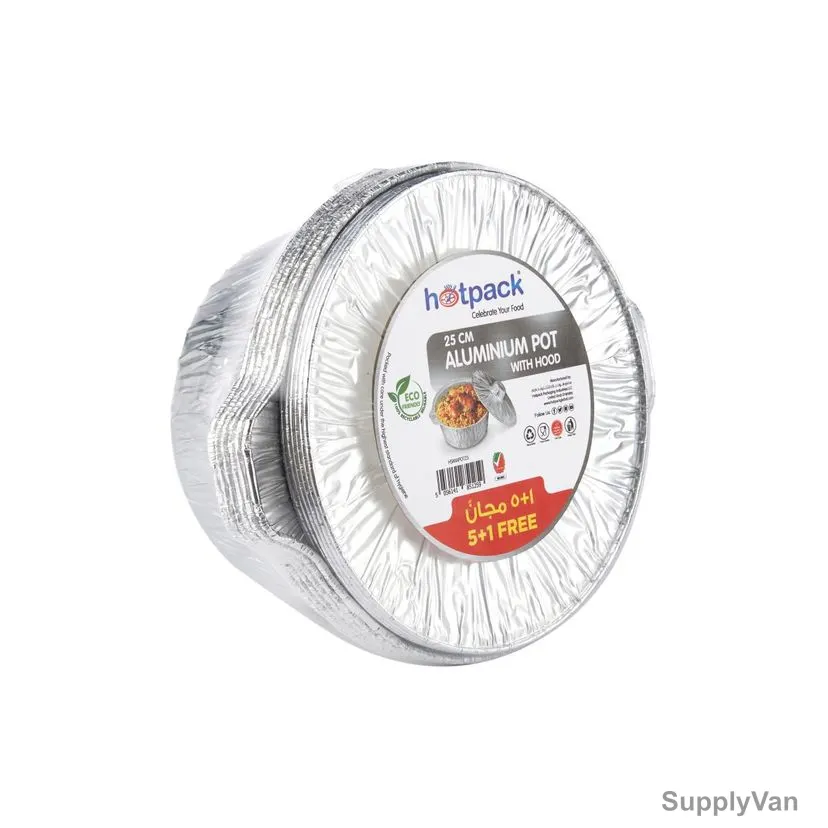 Hotpack Disposable Aluminium Pot With Hood, PPAPOT256, 25CM, Silver, 5+1 Free — image 1