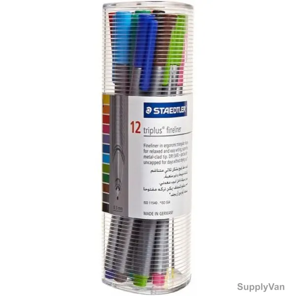 Staedtler Fineliner Pen Set In Tube, ST-334-PR12EA, Triplus, 0.3MM Tip, Assorted Colors, 12 Pcs/Set