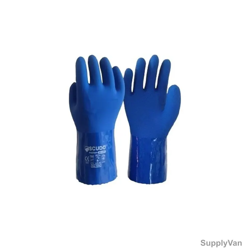 Scudo PVC Triple Dipped Chemical Gloves, SC-6080, ProChem, L, Blue