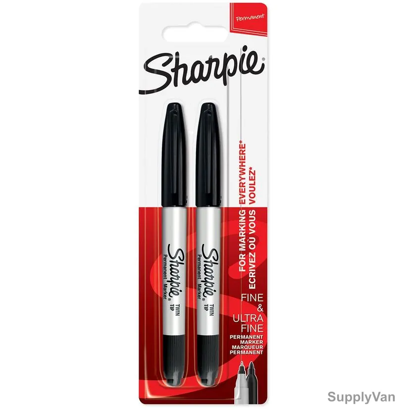 Sharpie 0.9/0.5MM Permanent Marker, SP-1986454, 0.9/0.5MM, Black, 2 Pcs/Pack