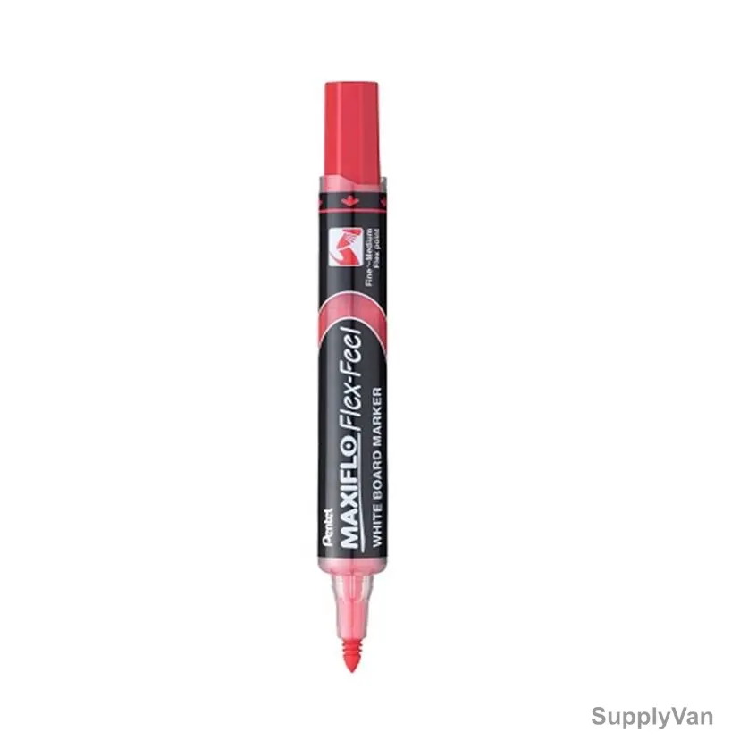 Pentel Flex-Feel White Board Marker, PE-MWL5SBF-B, Maxiflo, 4.0MM, Red, 12 Pcs/Pack