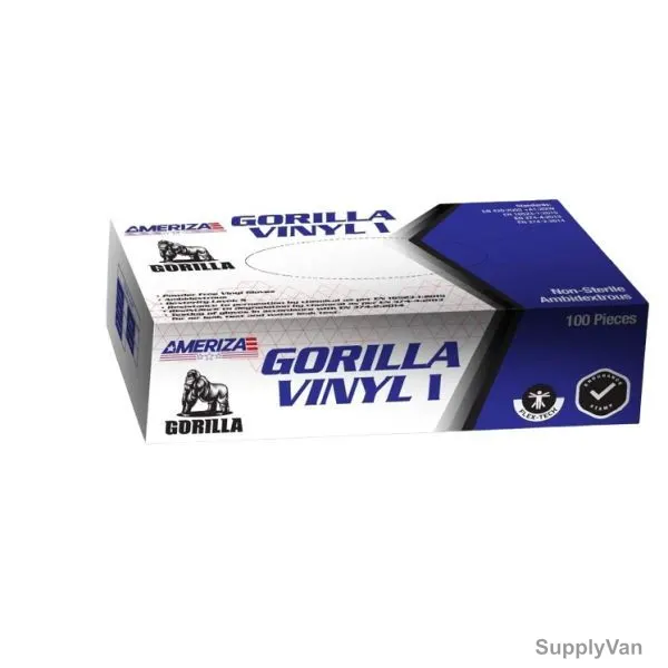 Ameriza Powder Free Disposable Vinyl Gloves, Gorilla Vinyl I, PVC, M, White, 100 Pcs/Pack