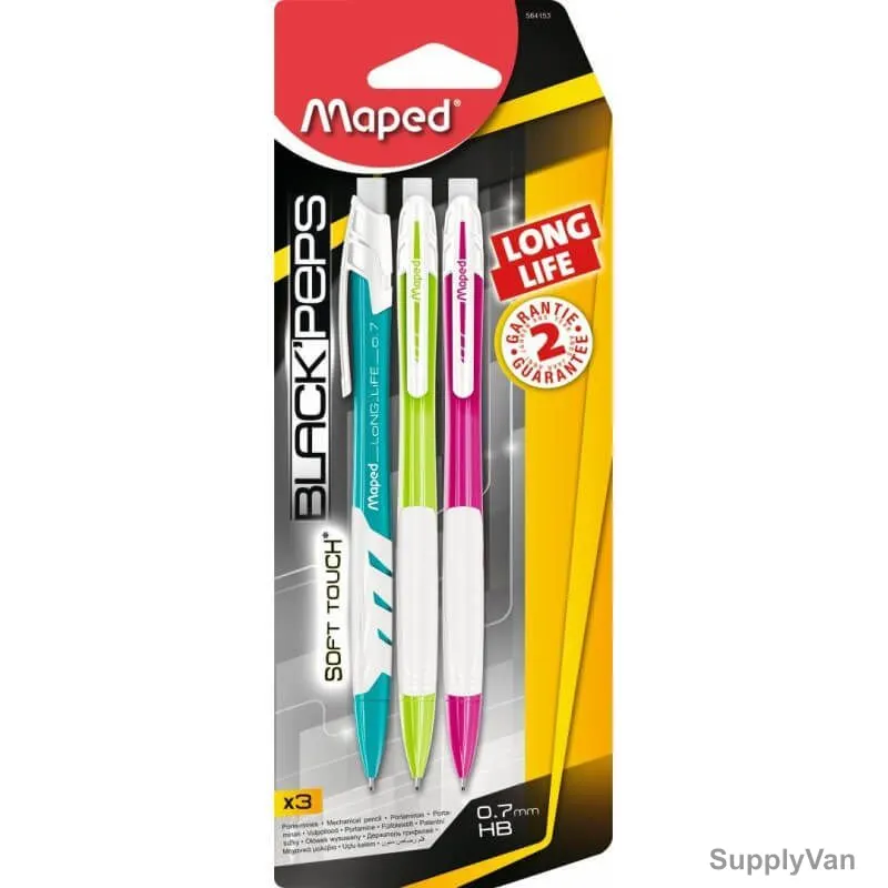 Maped Long Life Mechanical Pencil, MD-564153, 0.7MM Tip Size, Blue/Pink/Green, 3 Pcs/Set