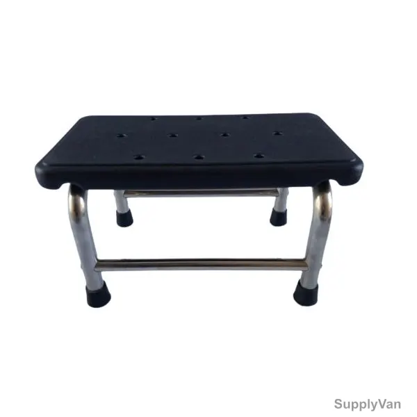 Medical Single Step Stool, DW-SS01, Stainless Steel/Rubber, Silver/Black