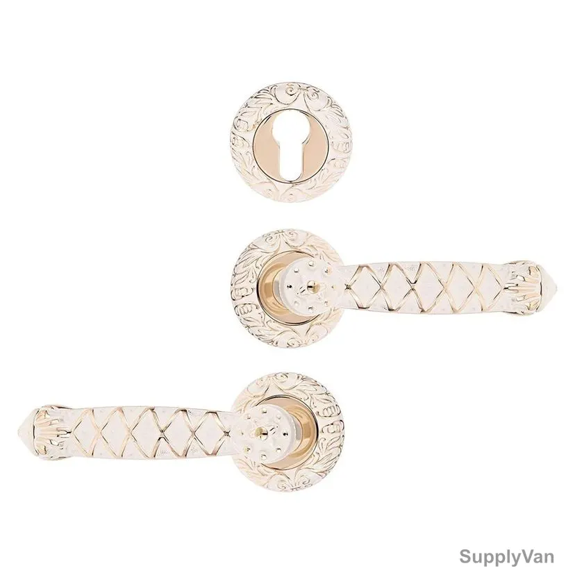 ACS Rose Door Handle With Key Hole, Z09-AA139-IVORY-GP, White and Gold