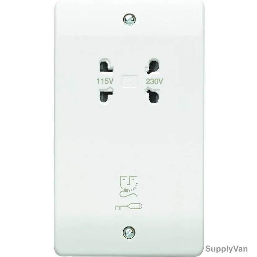 Mk Shaver Socket, K0701WHI, Logic Plus, Thermoset Plastic, IP41, 115-230V, 20A, White