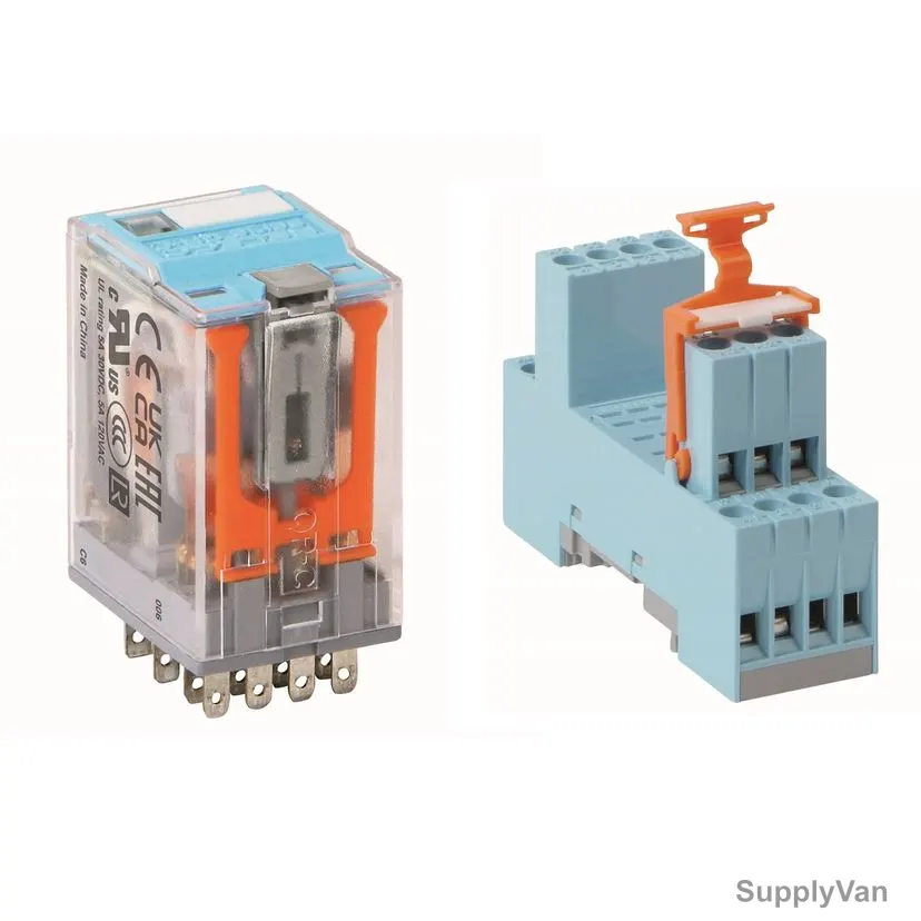 Comat Releco Plug-In Relay With 14-Pin Socket, C9-A41BX/UC24V+S9-M, Thermoplastic, 5A, 24VAC/DC