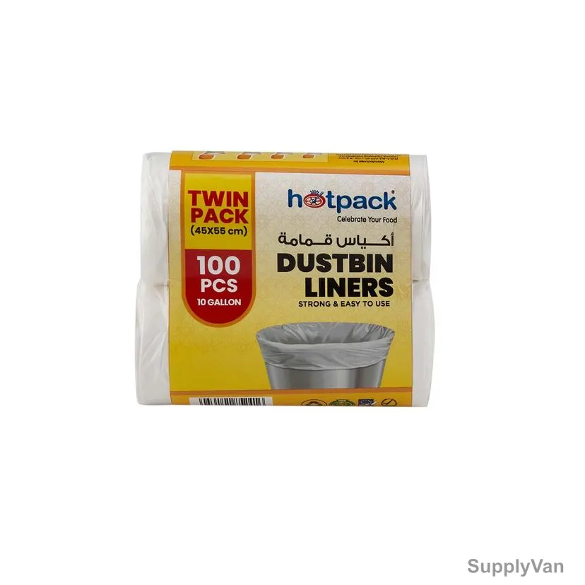 Hotpack Garbage Liner Twin Pack, PPDBL4555TPECO, Plastic, 10 Gallon, 45CM Width x 55CM Length, White, 50 Pcs/Pack