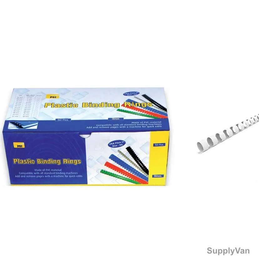 PSI Binding Ring, PSBR38WH, Plastic, 330 Sheets, 38mm, White, 50 Pcs/Pack
