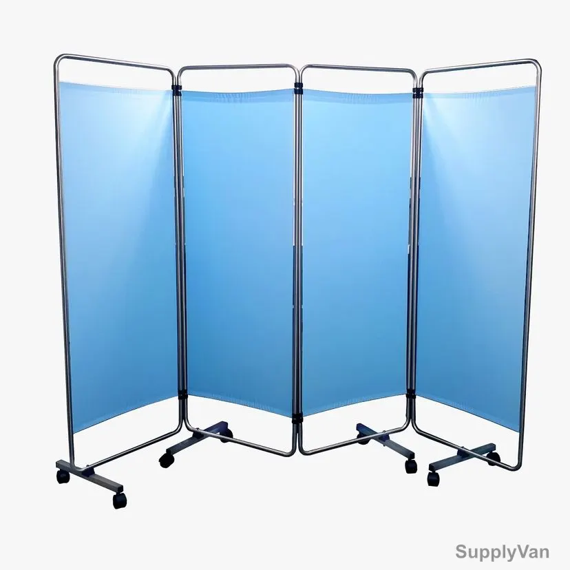 DP Metallic Four Folds Ward Screen, FWC-175122-4, Stainless Steel/PVC, 175CM Height x 245CM Width, Silver/Blue
