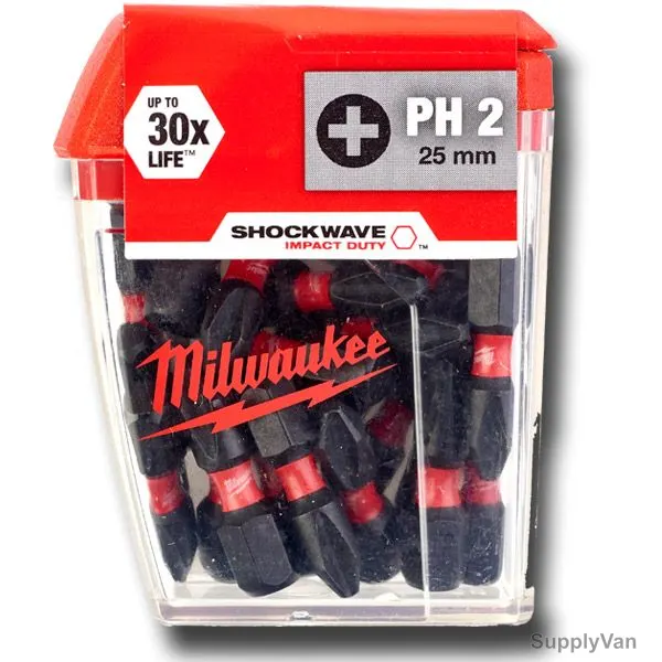 Milwaukee Impact Duty Screwdriving Bit Set, 4932430853, Shockwave, PH2 x 25MM, 25 Pcs/Set