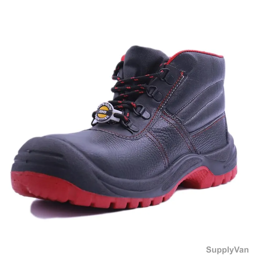 Rns High Ankle Steel Toe Safety Shoes, 1115, Williams, Size43, Split Leather, Black/Red — image 1